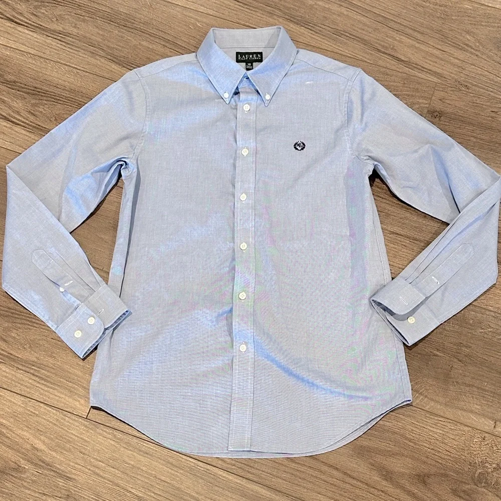 New! Ralph Lauren Blue Youth 16 Button Down Shirt with Logo Crest